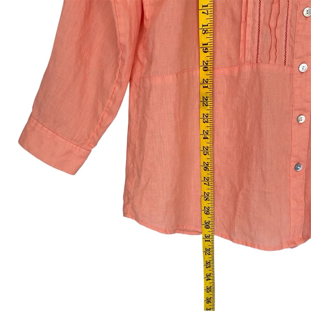 J JILL Shirt Linen Pin Tuck Button Down Tunic Long Sleeve Coral Peach Women L - Picture 7 of 12
